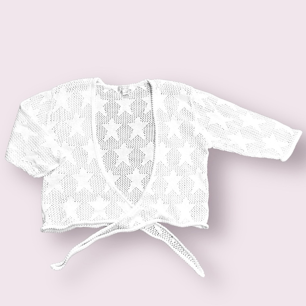 Christopher & Banks Knit Cropped Cardigan 3/4 Length Sleeves Star Pattern